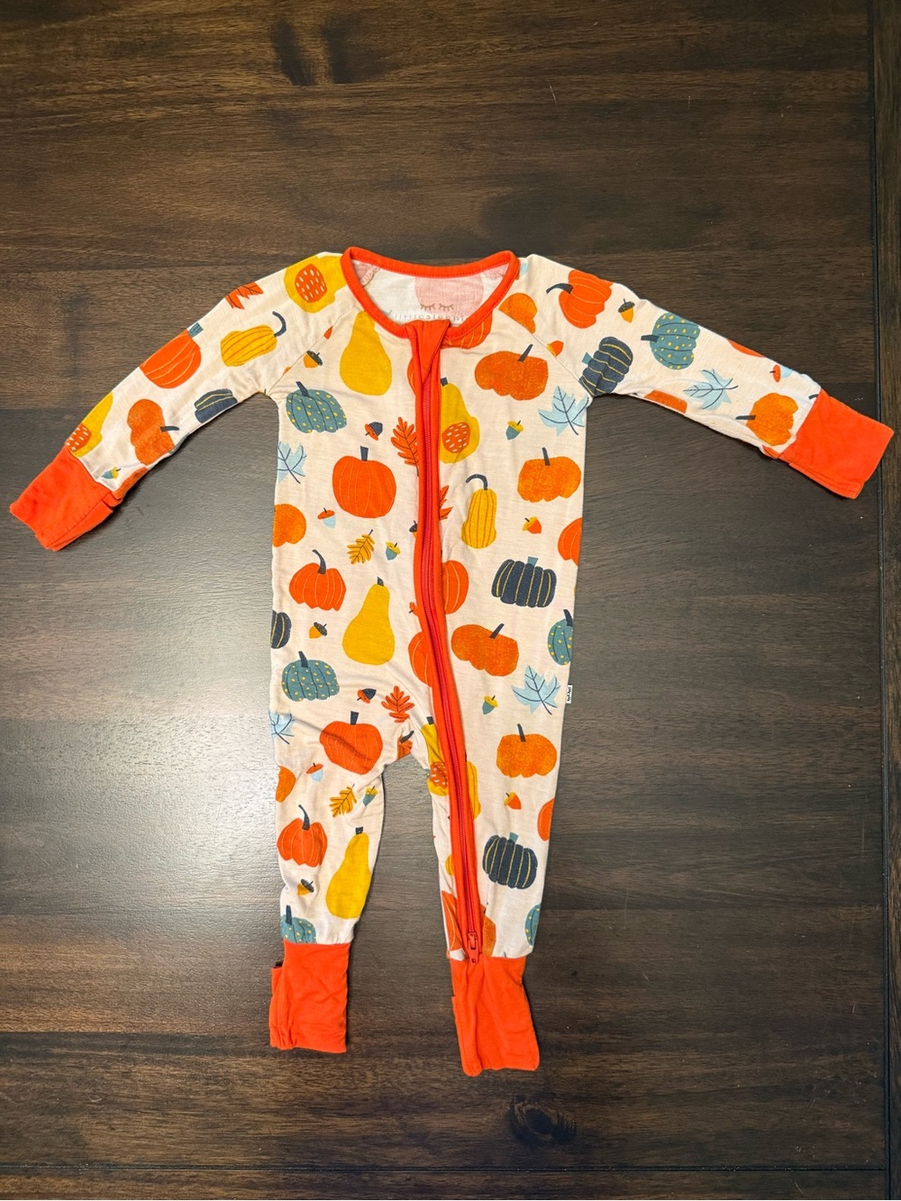 Little Sleepies Pumpkin & Gourd Print Footie with Bright Orange Trim 0-3 months